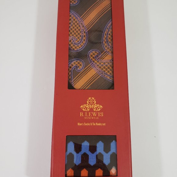 Necktie Hanky Socks Box Set by R Lewis RG01 Orange - Picture 6 of 7